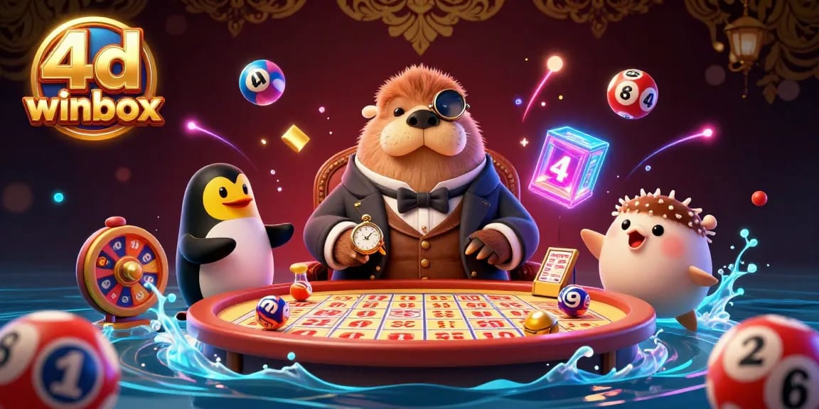 Experience the thrill of 4d winbox lottery with a jolly walrus and friends at a dynamic underwater table.
