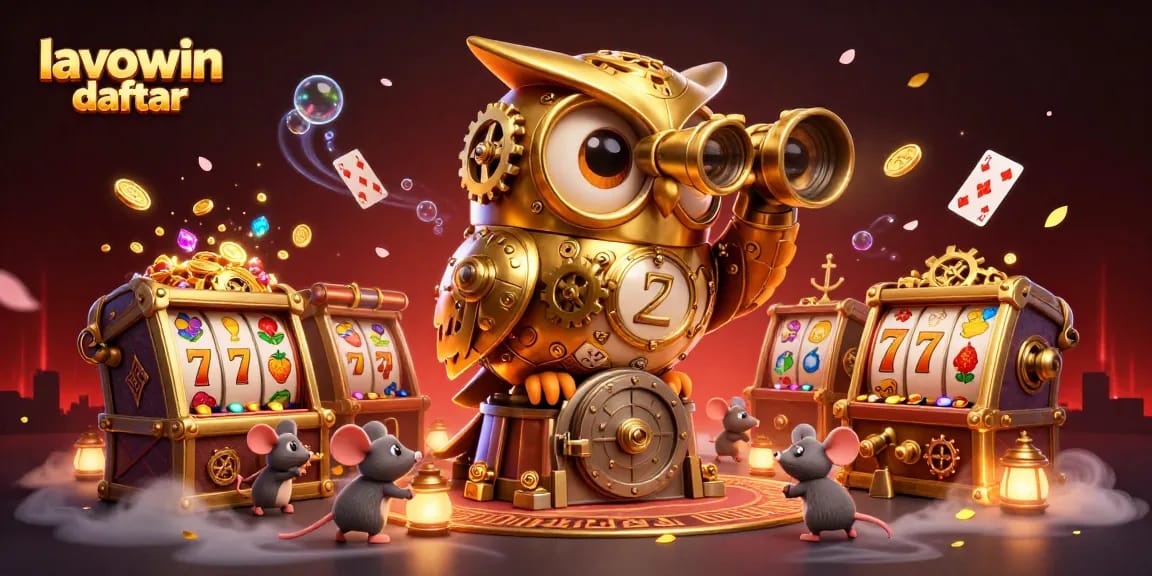 Spin to win with lavowin daftar showcasing a lively 3D casino scene filled with games and excitement.