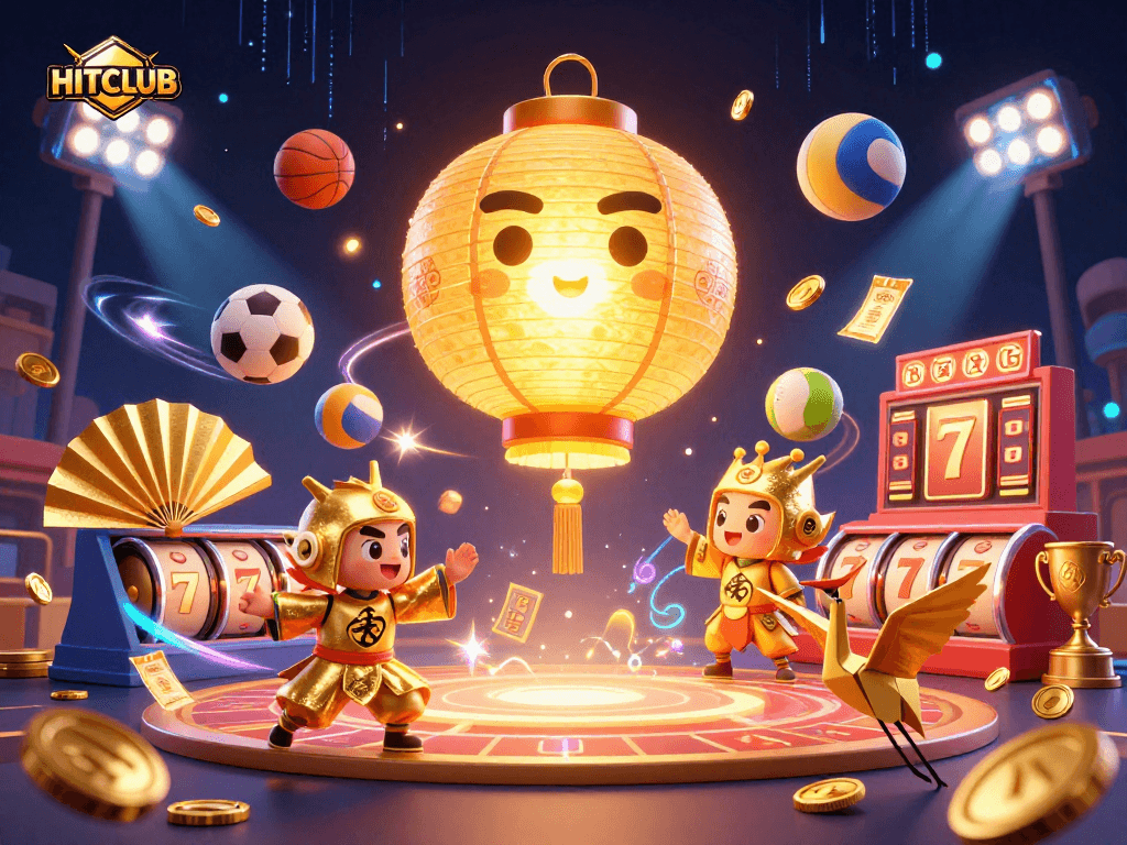 Experience the excitement of HITCLUB with dynamic casino action from golden lantern spirits and vibrant gaming elements.