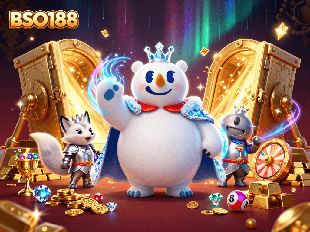 Unleash winning odds with BSO188 lottery excitement featuring a regal ice king and enchanting snow fox.
