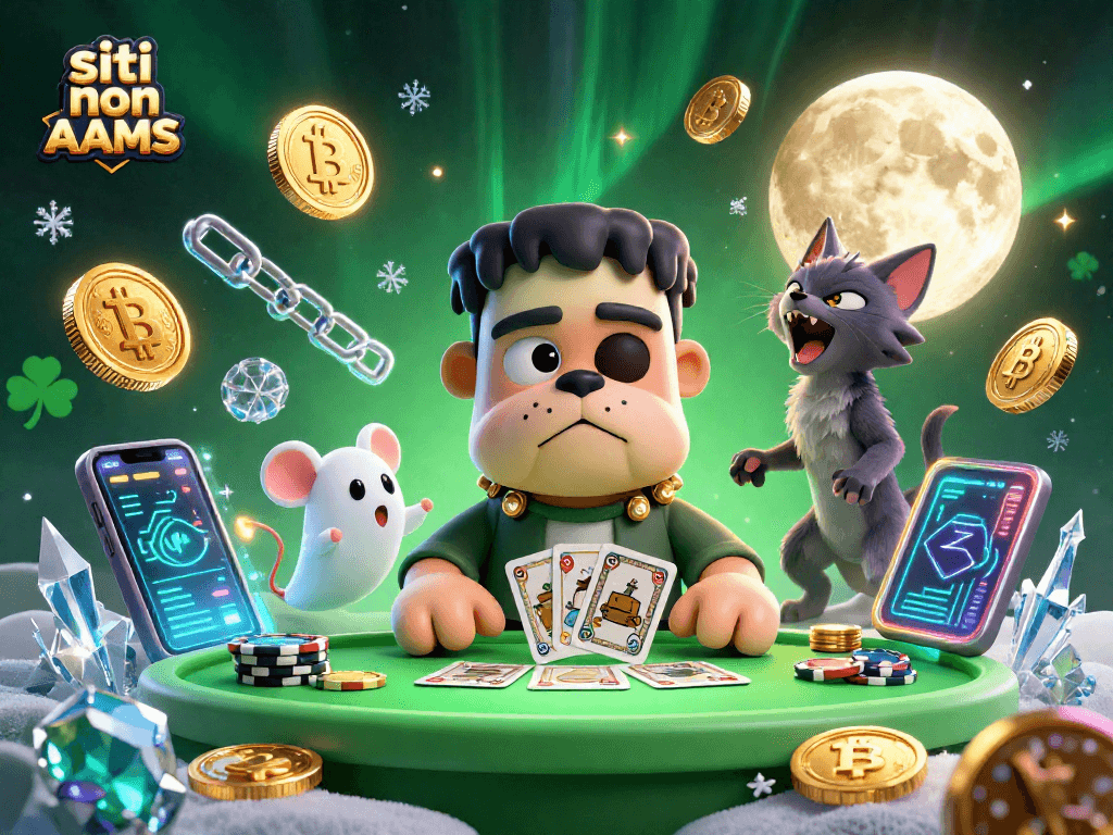 Gioca nei siti non AAMS con un bulldog che distribuisce carte circondato da criptovalute.
