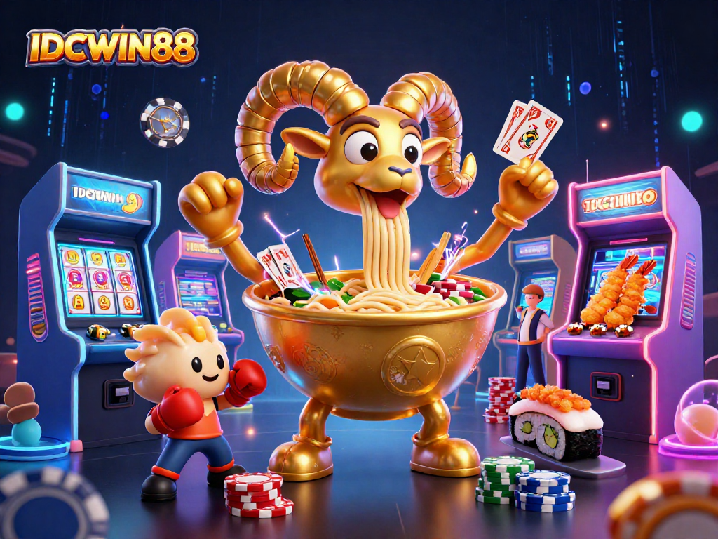 IDCWIN88 engages players with thrilling arcade elements and vibrant characters in this dynamic casino scene.