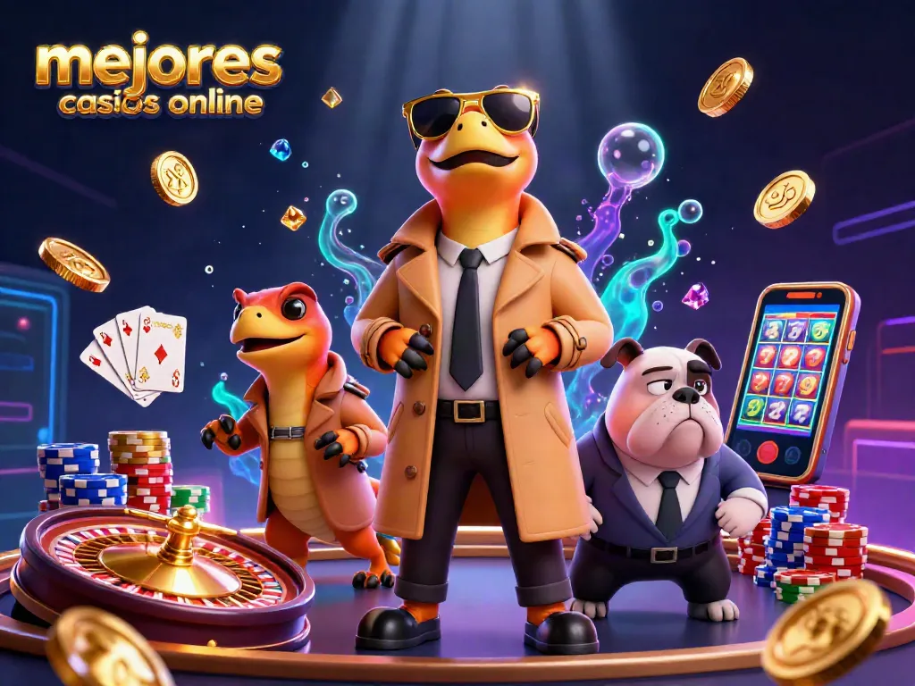 Disfruta de la acción de los mejores casinos online en una vibrante ilustración 3D llena de emoción.