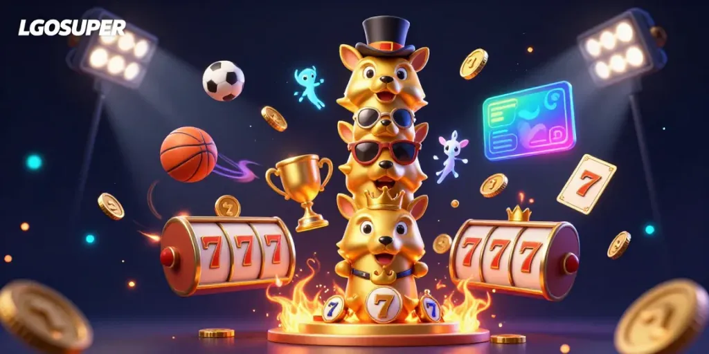 Experience the excitement of LGOSUPER with engaging visuals of animated slot reels and dynamic game elements.