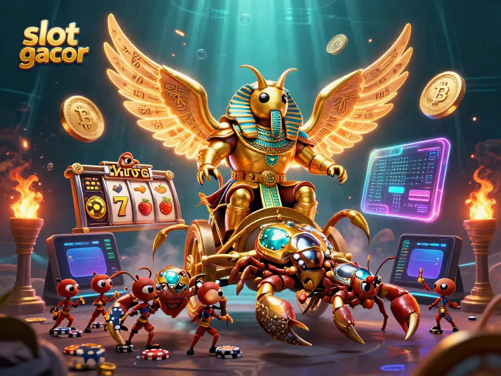 Experience the excitement of slot gacor with a vibrant cash-filled scene featuring epic characters.