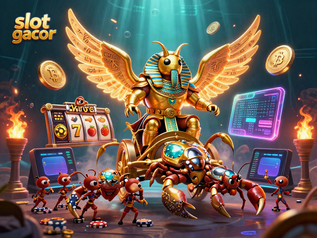Experience the excitement of slot gacor with a vibrant cash-filled scene featuring epic characters.