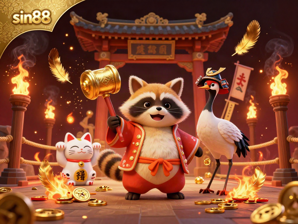 Experience thrilling gaming with sin88 in a vibrant 3D illustration featuring cheerful characters and casino elements.