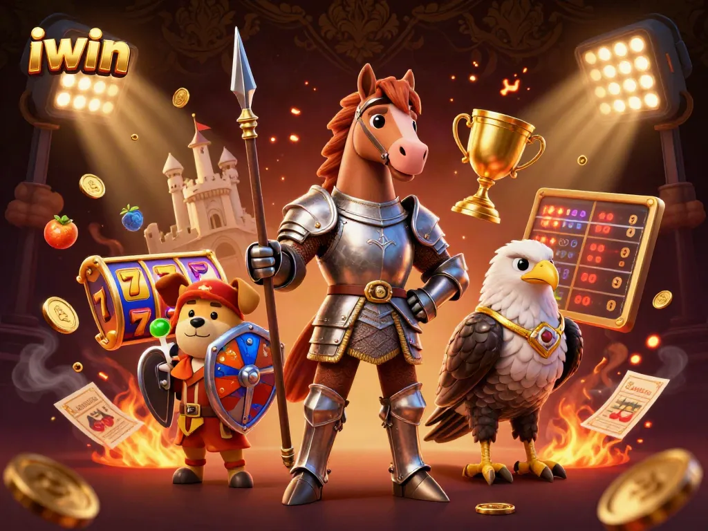 Engage with iwin's lively casino scene featuring medieval characters and dynamic slot elements.