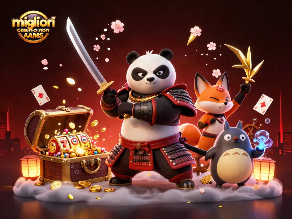 Scopri i migliori casino non AAMS con bonus entusiasti e gioco avvincente tra panda samurai e forti elementi di design.