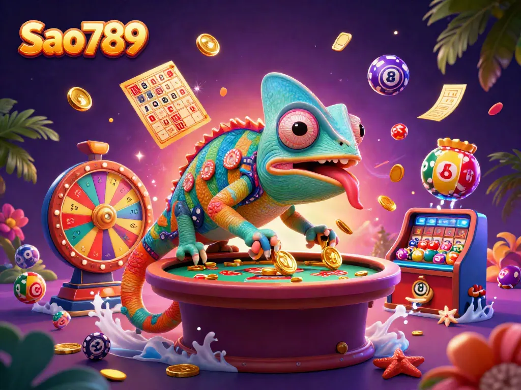 Sao789 invites players to enjoy vibrant casino games with a dynamic chameleon owner and exciting lottery elements.