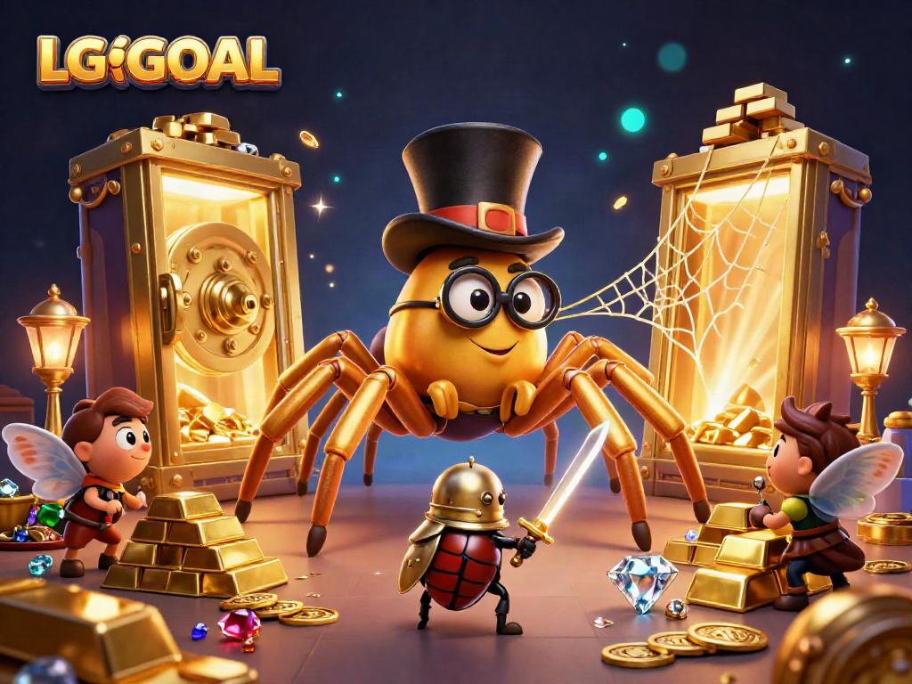 Engage with the exciting LGOGOAL ecosystem featuring unique characters and treasures in a vibrant casino scene.