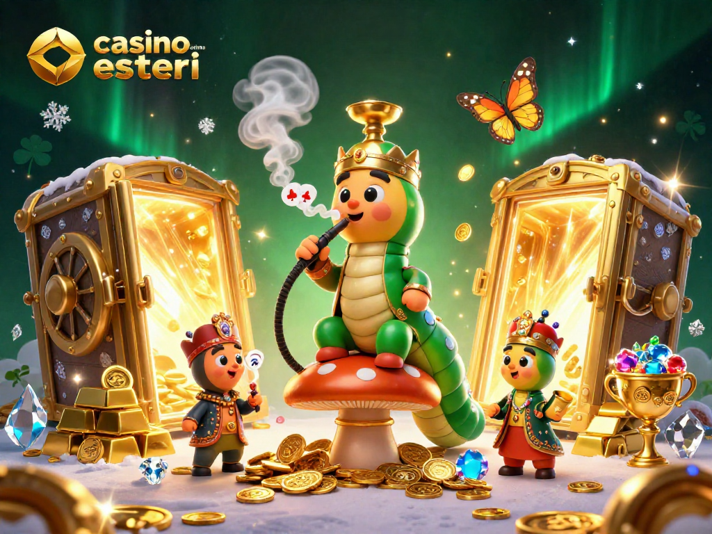 Vinci nei casinò online esteri con un'illustrazione 3D accattivante che mostra simboli del poker e tesori scintillanti.