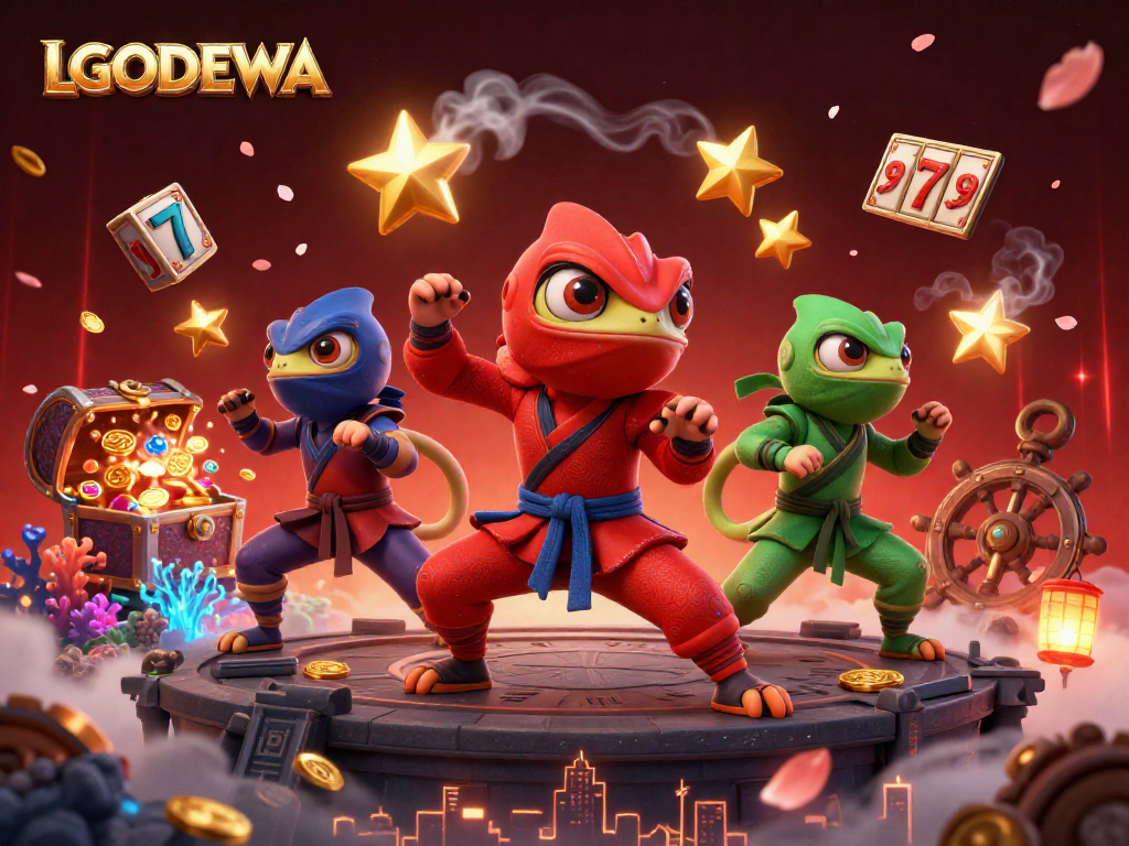 Experience thrilling slot adventures with LGODEWA featuring ninja chameleons in dynamic poses!