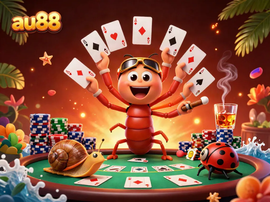 Engage with au88's vibrant casino atmosphere featuring a lively millipede dealer and high-roller snail.