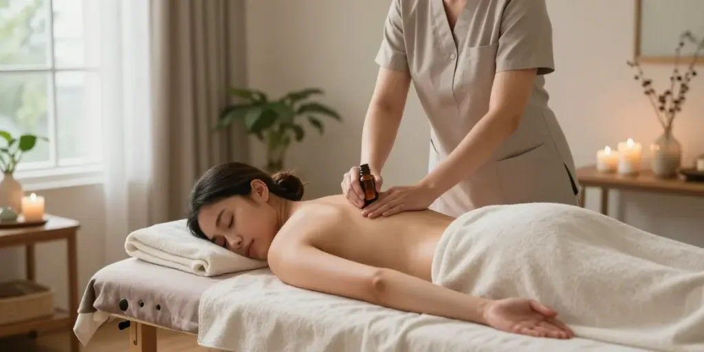 Relaxing 오산출장안마 massage scene with candlelight and soothing ambiance