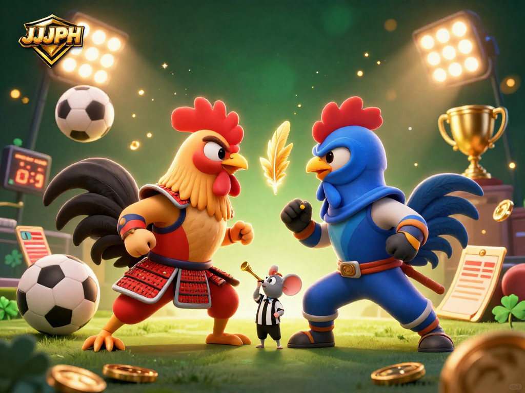 Experience thrilling action with JJJPH's fighting roosters in an electrifying casino-themed showdown.