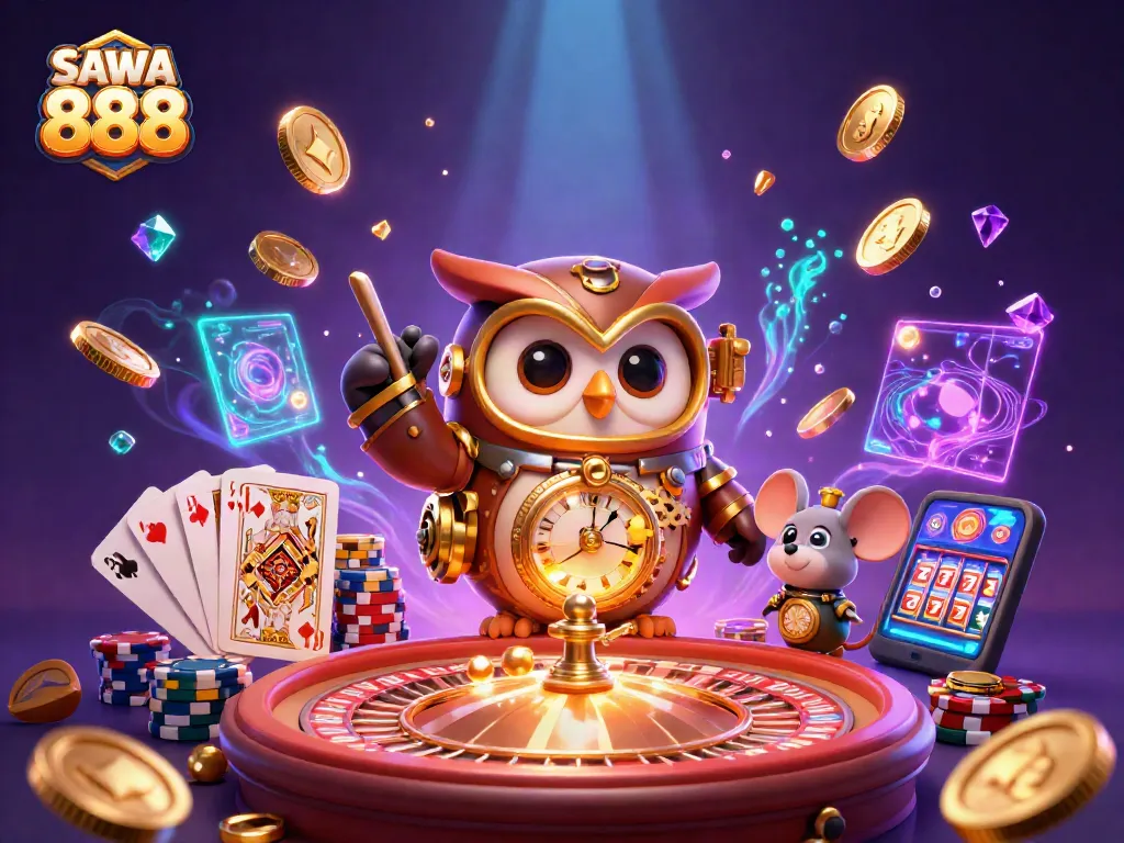 Engage in thrilling gameplay with SAWA 888 at a lively Victorian casino scene.