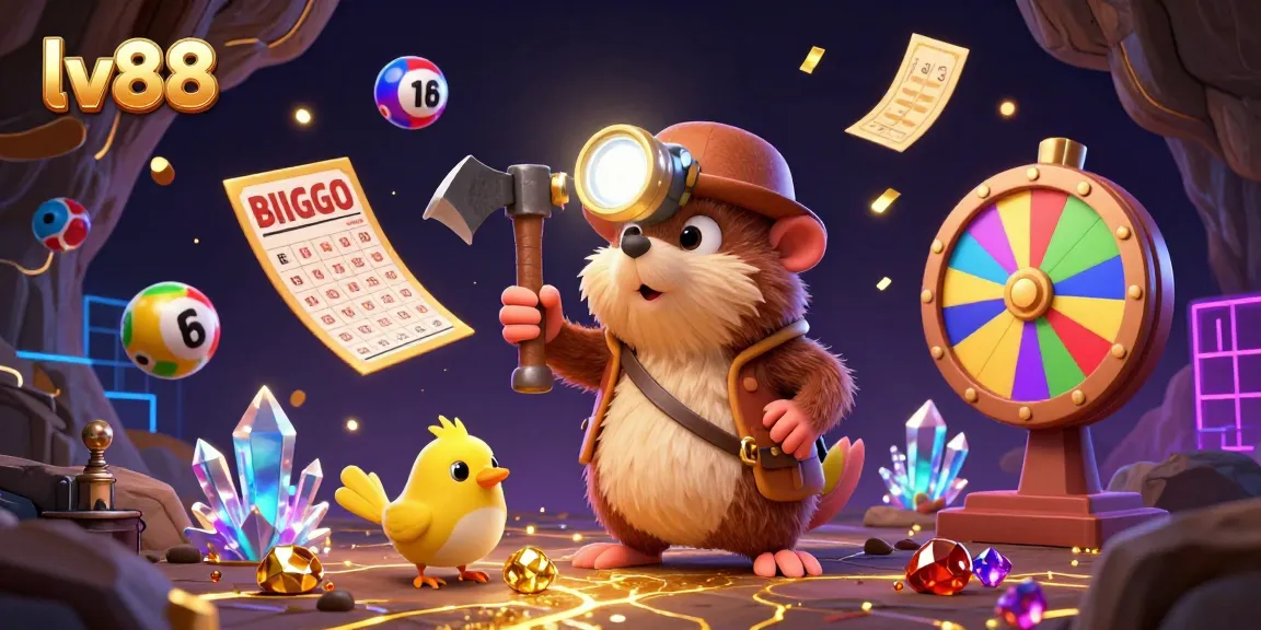 Experience exciting gaming with lv88's vibrant 3D treasure hunter scene, showcasing dynamic lottery elements.