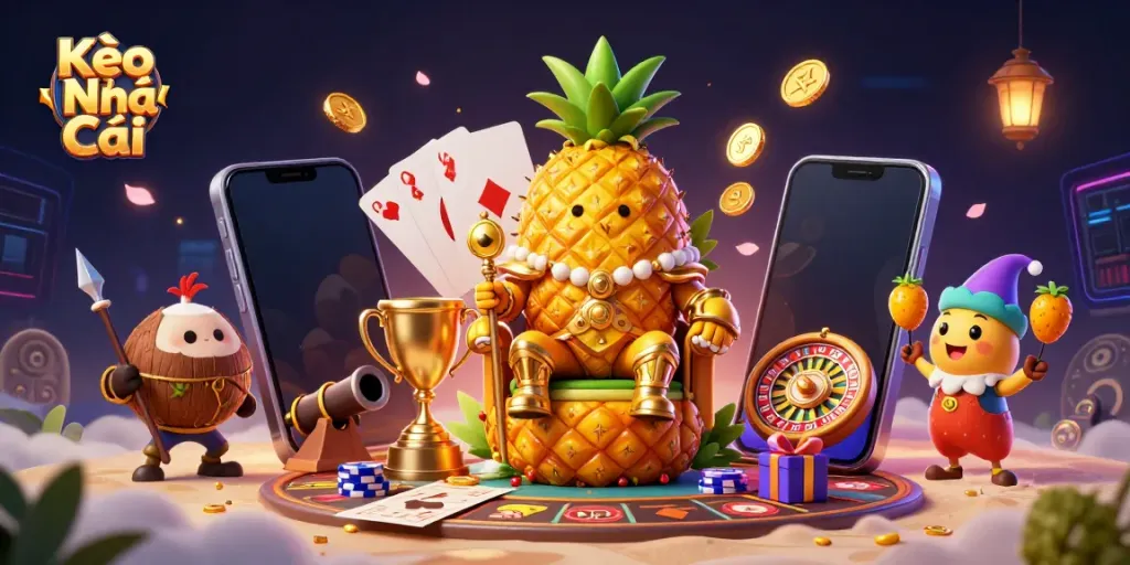 Betting action at Kèo Nhà Cái with vibrant casino characters and dynamic game elements.