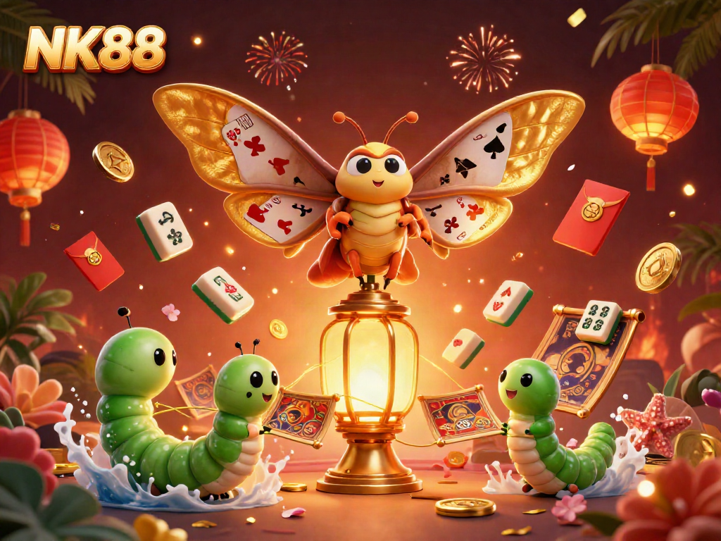 Engage in thrilling gameplay at NK88 with dynamic casino scenes featuring a vibrant atlas moth.