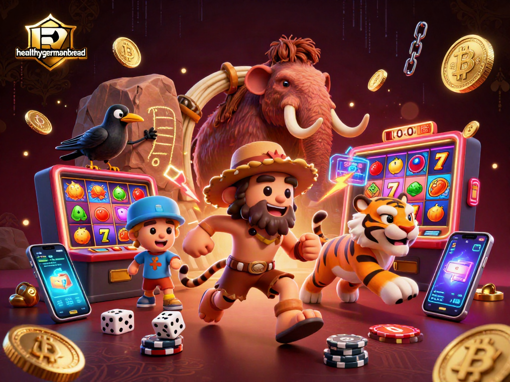 Spin to win at healthygermanbread's dynamic casino with vibrant characters and neon elements!