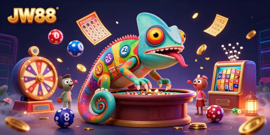 Experience thrilling gameplay with JW88 featuring a colorful, dynamic casino scene.