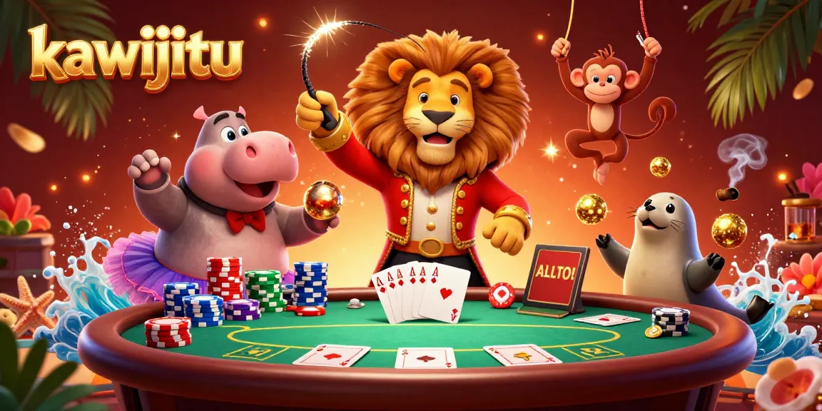 Kawijitu's vibrant casino scene features lively characters and poker elements, showcasing thrilling gameplay.