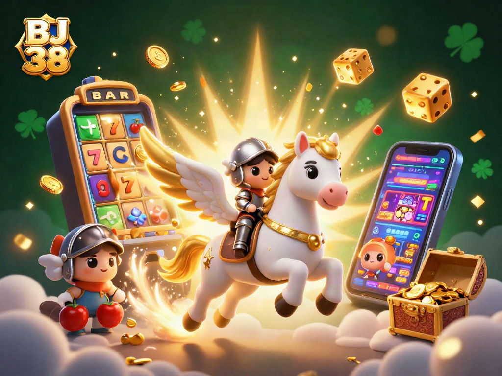Engage in thrilling gameplay with BJ 38's vibrant casino elements featuring dynamic 3D characters.