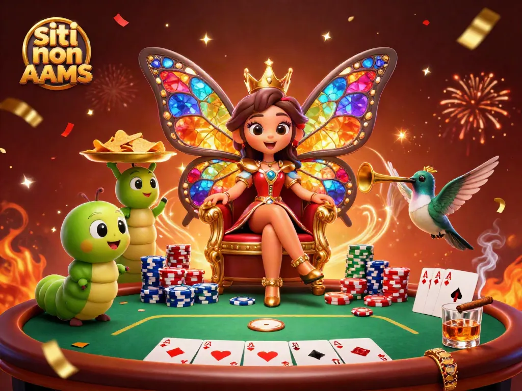 Gioca nei siti non AAMS con una regina farfalla in un casinò vivace e colorato.