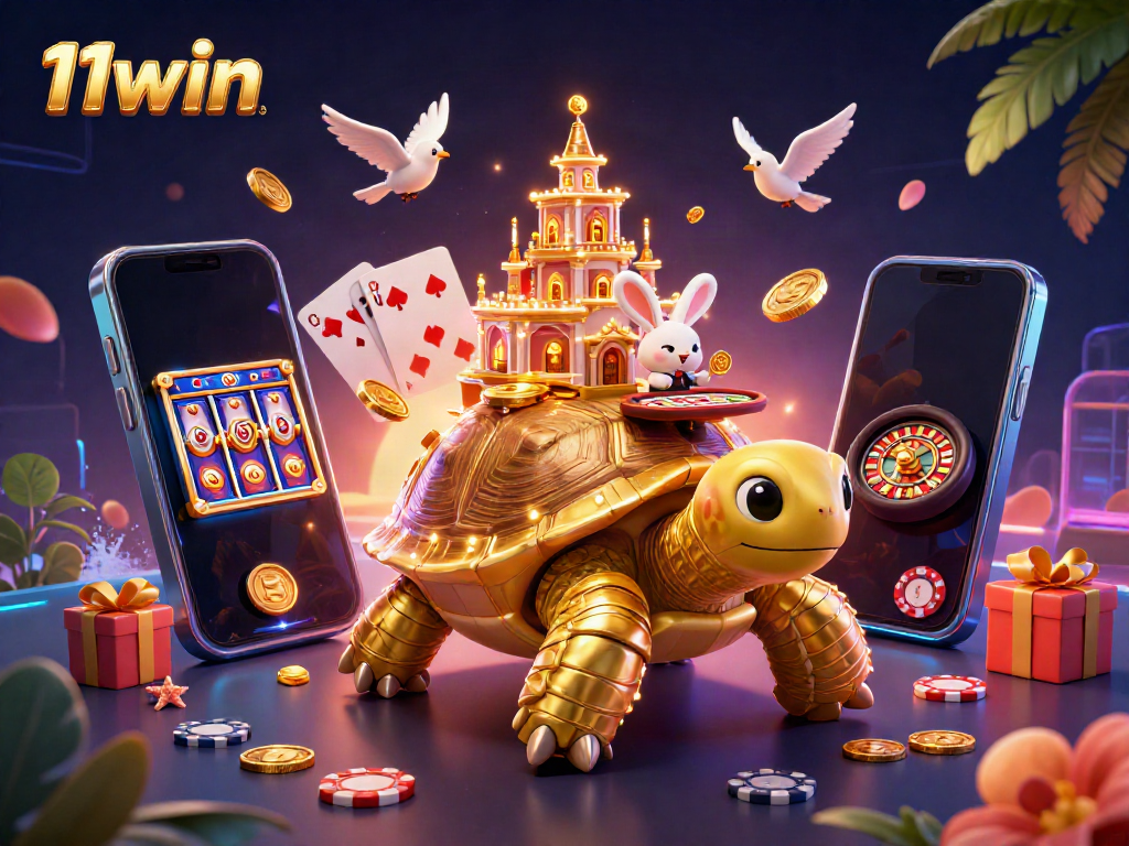 Experience the thrill of 11win with a vibrant 3D casino scene featuring dynamic characters and rich game elements.