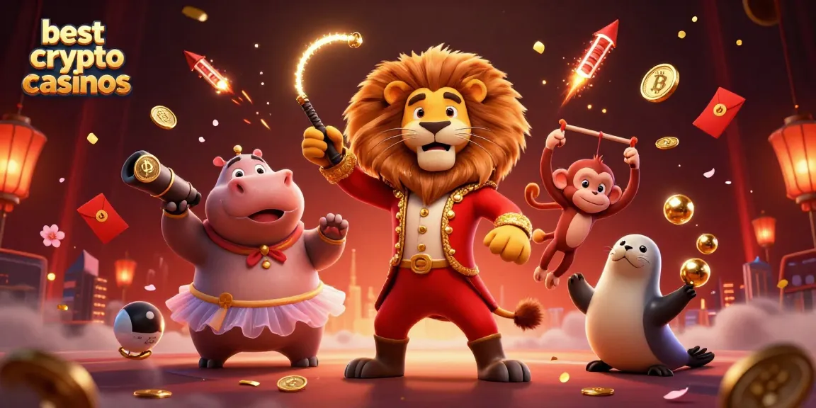 Experience the best crypto casinos with lively characters and symbols of wealth, celebrating gaming excitement.