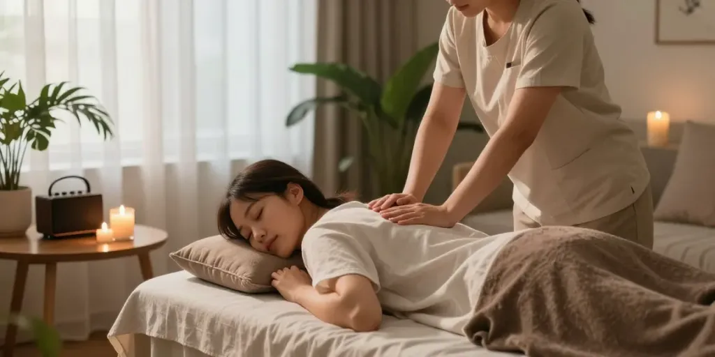 Experience 화성출장안마 in a serene home setting, showcasing a relaxing massage session.
