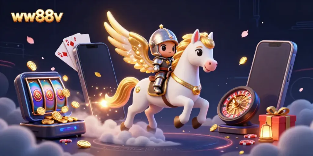 Experience thrilling gameplay with the vibrant ww88v casino scene illustrating a celestial horse and knight.