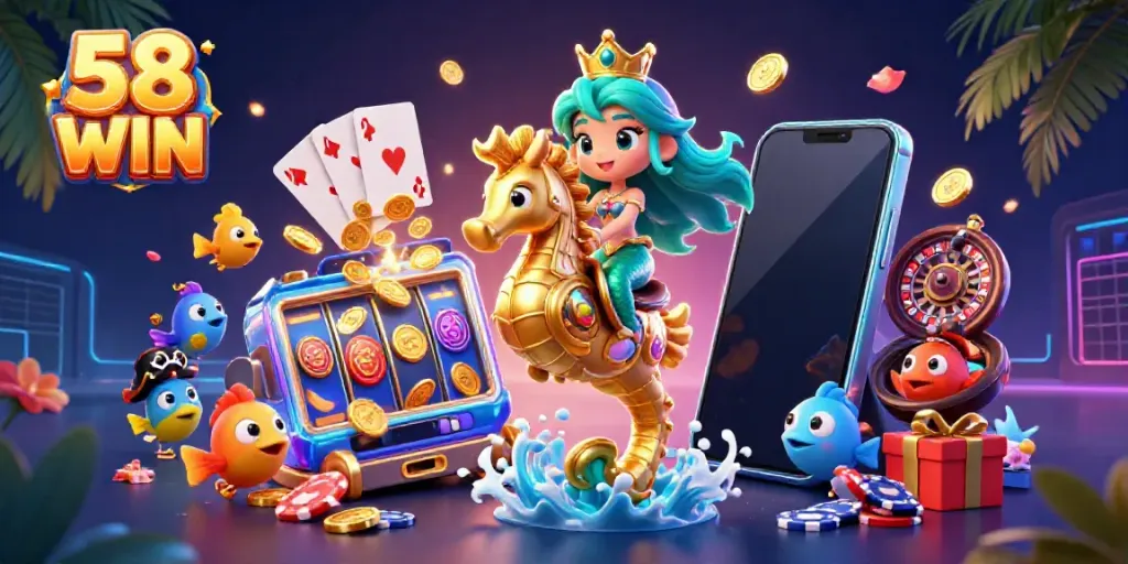 Engage in thrilling gameplay at 58 WIN with vibrant characters and dynamic casino elements.