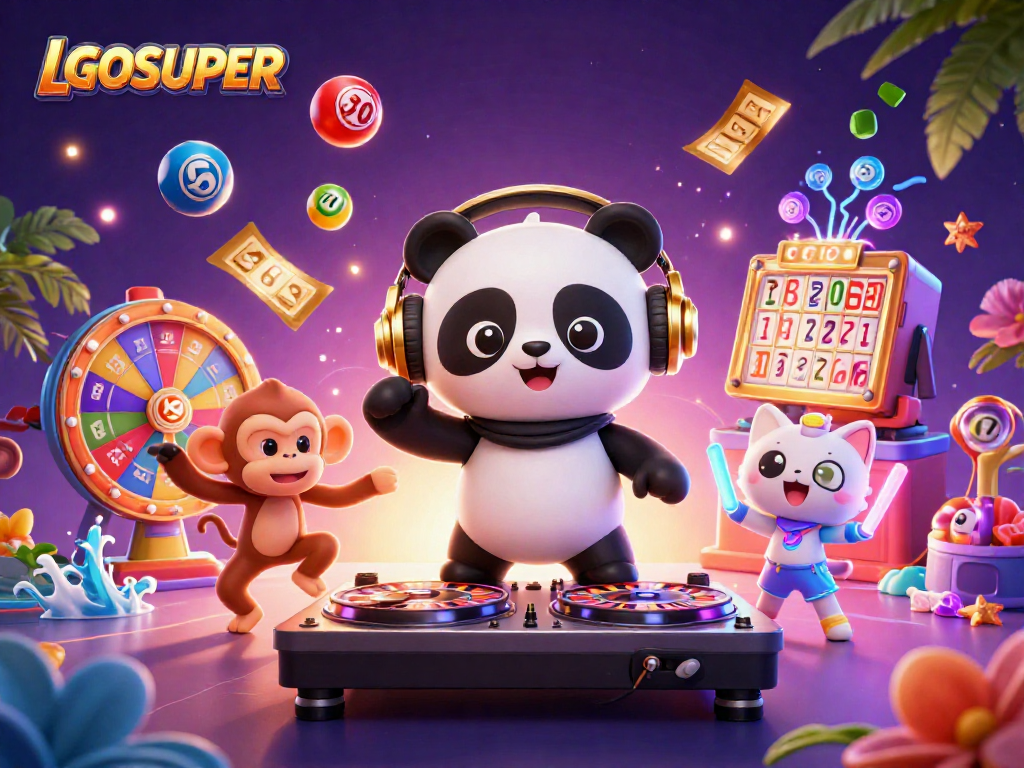 Engage with thrilling gaming at LGOSUPER featuring lively characters and vibrant casino elements.