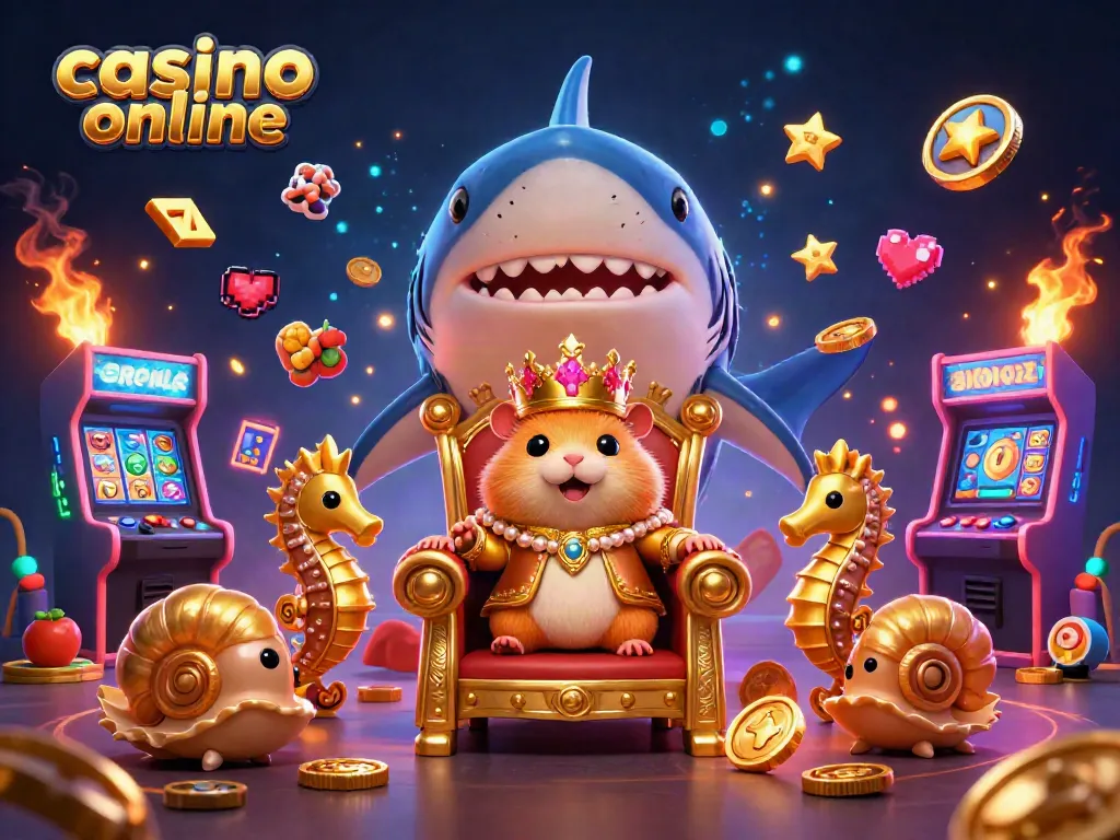 Juego emocionante en casino online con el rey hámster y elementos de tragamonedas.