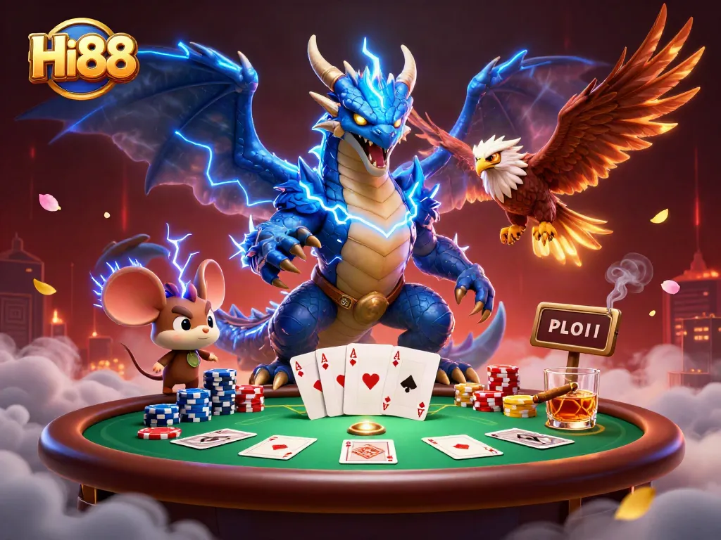 Experience thrilling gaming action at Hi88 with a vibrant poker scene and dynamic characters.
