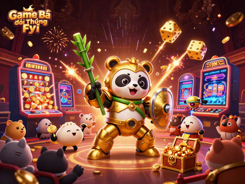 Game Bài Đổi Thưởng Fyi showcases an energetic scene of gameplay and winning elements in a vibrant arena.