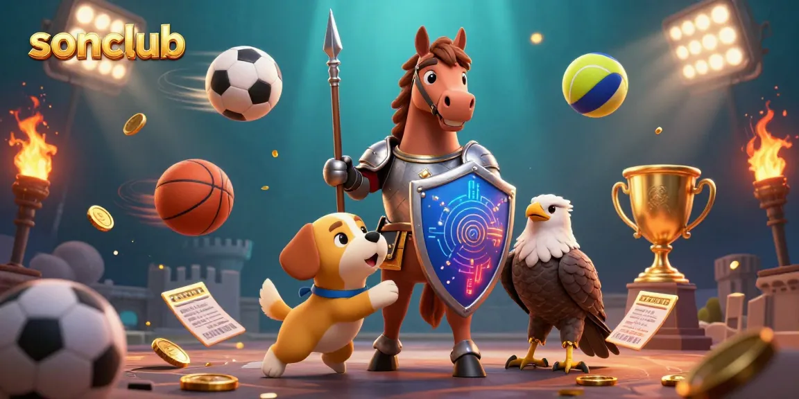 Experience the thrill of gaming at sonclub with a dynamic medieval scene filled with sports elements and vibrant energy.