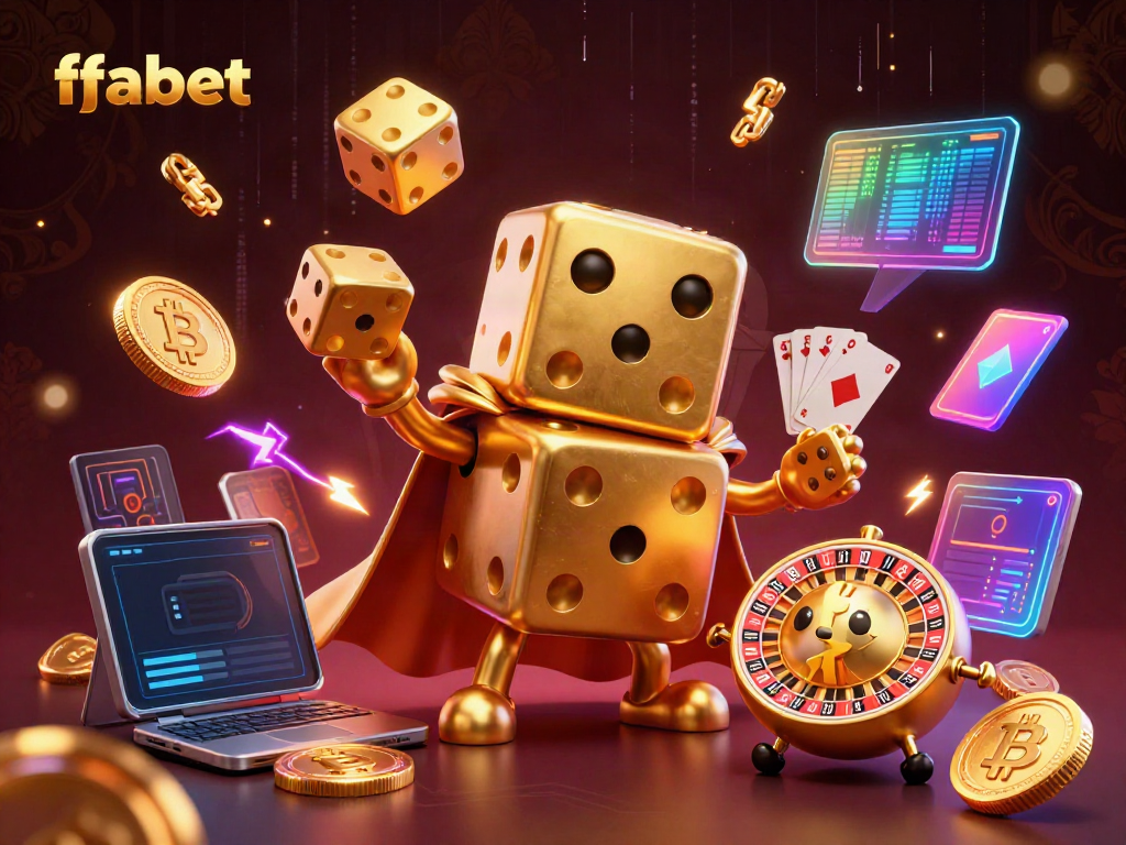 Experience thrilling gaming with fabet as dynamic golden dice spin and crypto coins shimmer in a vibrant casino scene.