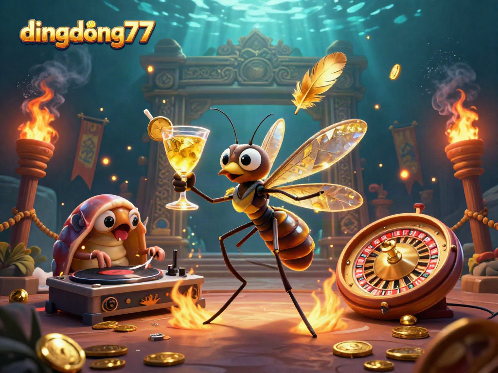 Experience the excitement of dingdong77 with a vibrant scene of casino mascots in a dynamic gambling environment.