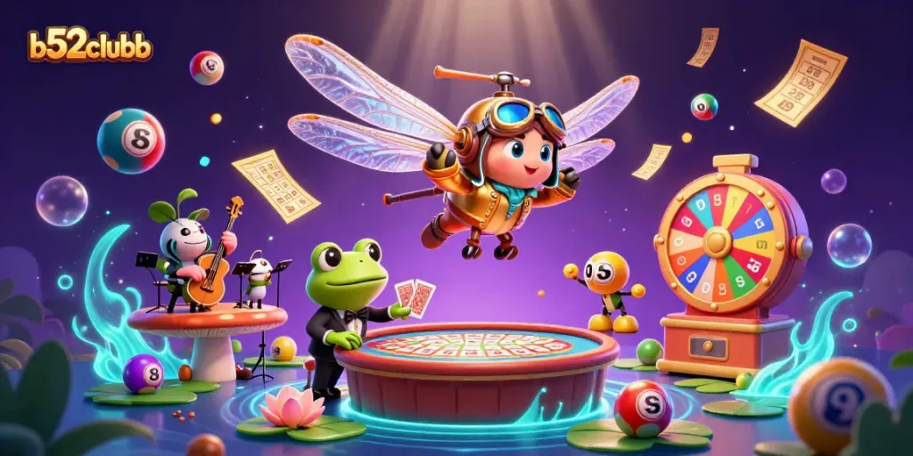 Engage with exciting b52clubb casino action featuring a dragonfly pilot, frog dealer, and vibrant lottery elements