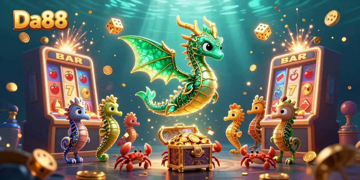 Discover Da88's thrilling online casino experience with a vibrant underwater theme, showcasing slot machines and exciting games.