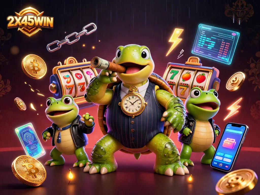 2X45WIN menawarkan jackpot yang menarik dengan simbol-simbol slot aneh dan karakter kasino yang menawan.