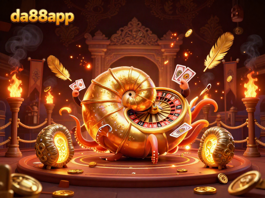 Engage with da88app's thrilling gaming scene featuring an ancient nautilus and glowing ammonites.
