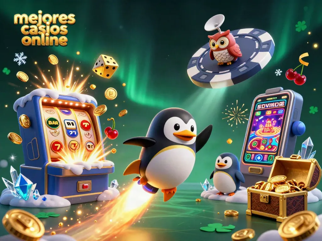 Explora los mejores casinos online mientras el pingüino dorado vuela hacia una estación espacial de juego.