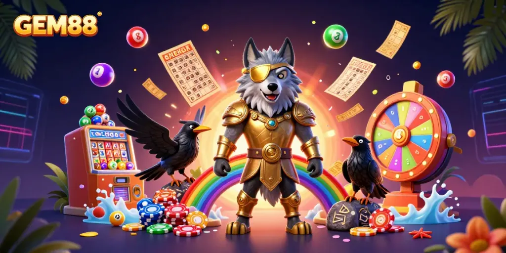 Engage with GEM88's vibrant casino world featuring Odin and mythical elements.