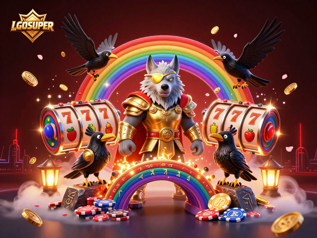 Experience gaming excitement with LGOSUPER, showcasing an immersive 3D illustration of casino fun.