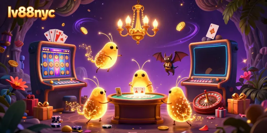 Experience the excitement of lv88nyc's casino realm with glowing glowworms illuminating the game environment.