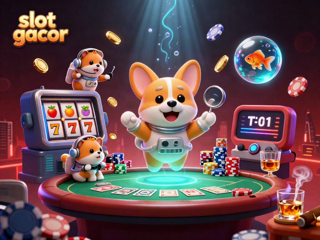 Engaging illustration of a slot gacor themed space casino featuring playful characters.